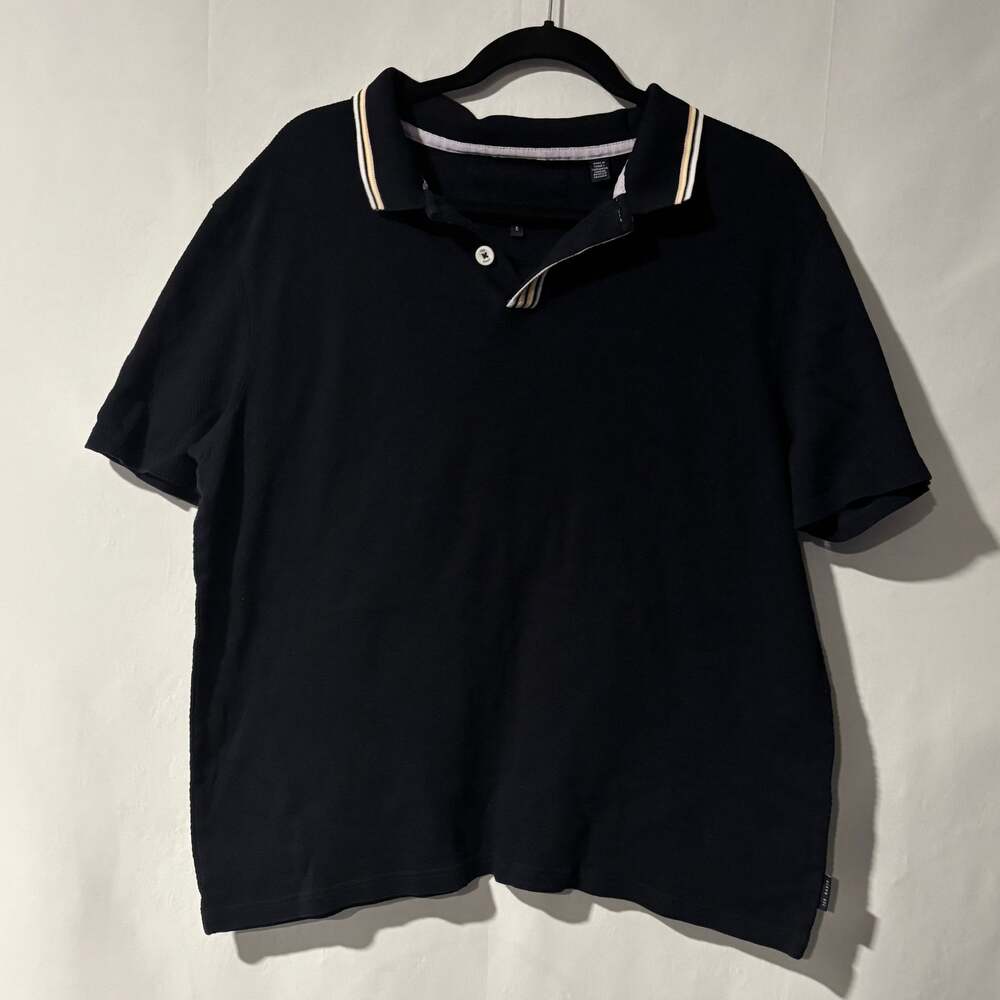 Ted Baker London Polo Shirt Mens Large L Navy Blue Cotton Waffle Weave